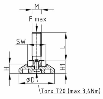 Leveling foot &Oslash;30mm | M8x100